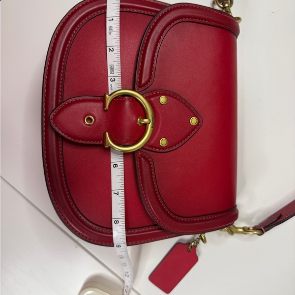 Coach Red Leather Saddle Crossbody with Gold Ring Detail - Picture 2 of 14